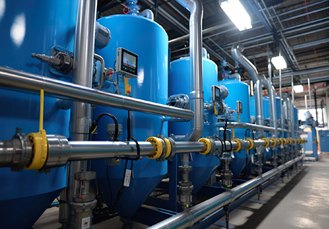 wellness water company - a row of blue water tanks in a factory